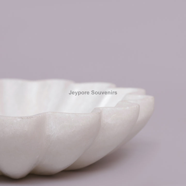 Handcrafted White Marble Flower-Shaped Decorative Bowl