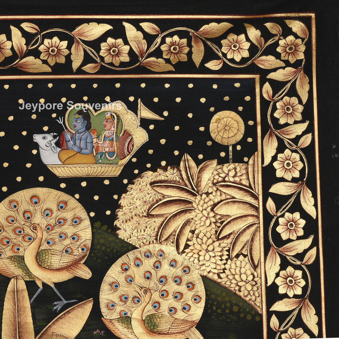 Hand-Painted Krishna Pichwai with Peacocks