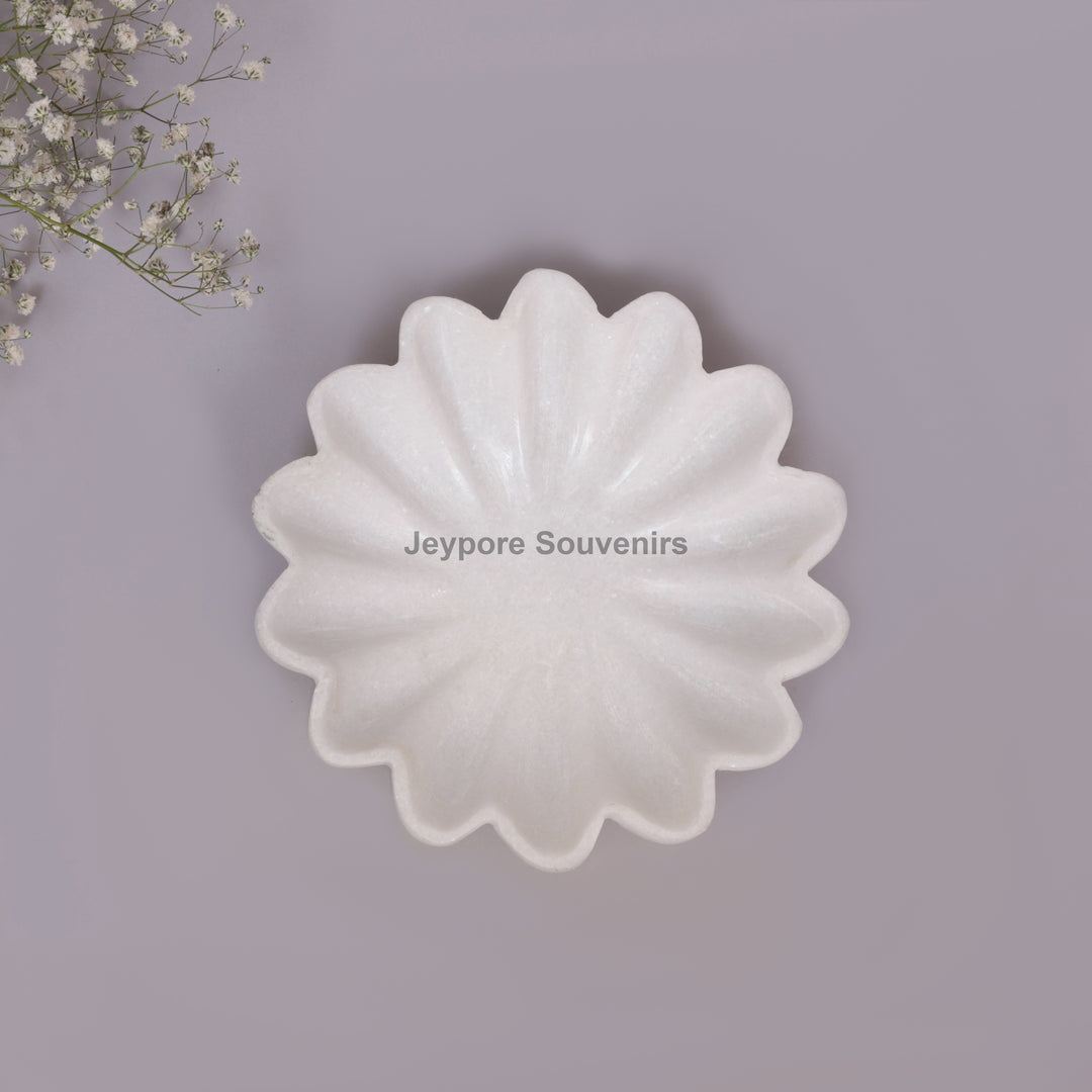 Handcrafted White Marble Flower-Shaped Decorative Bowl