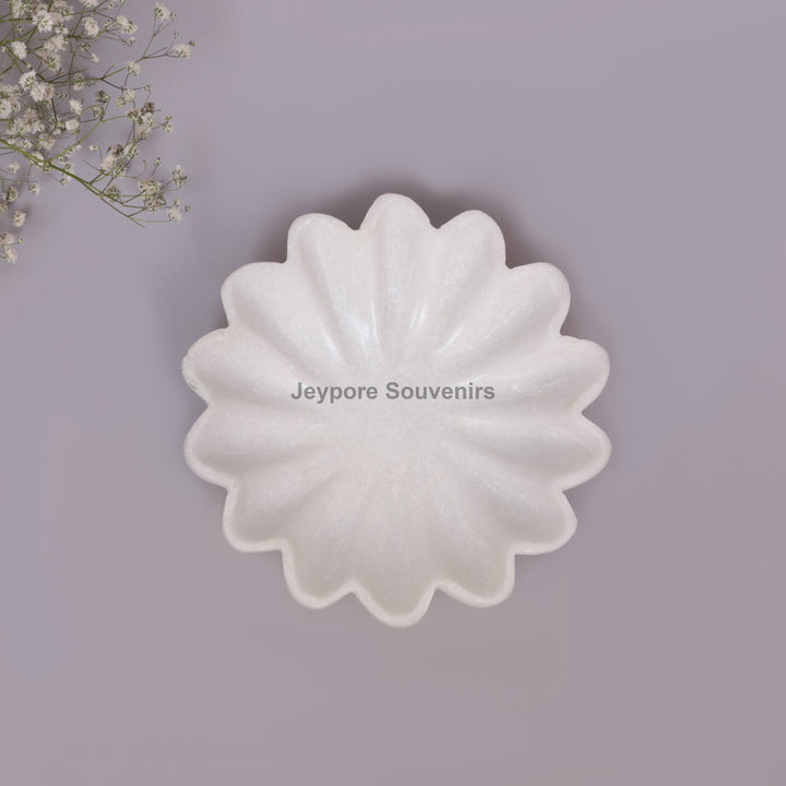 Handcrafted White Marble Flower-Shaped Decorative Bowl