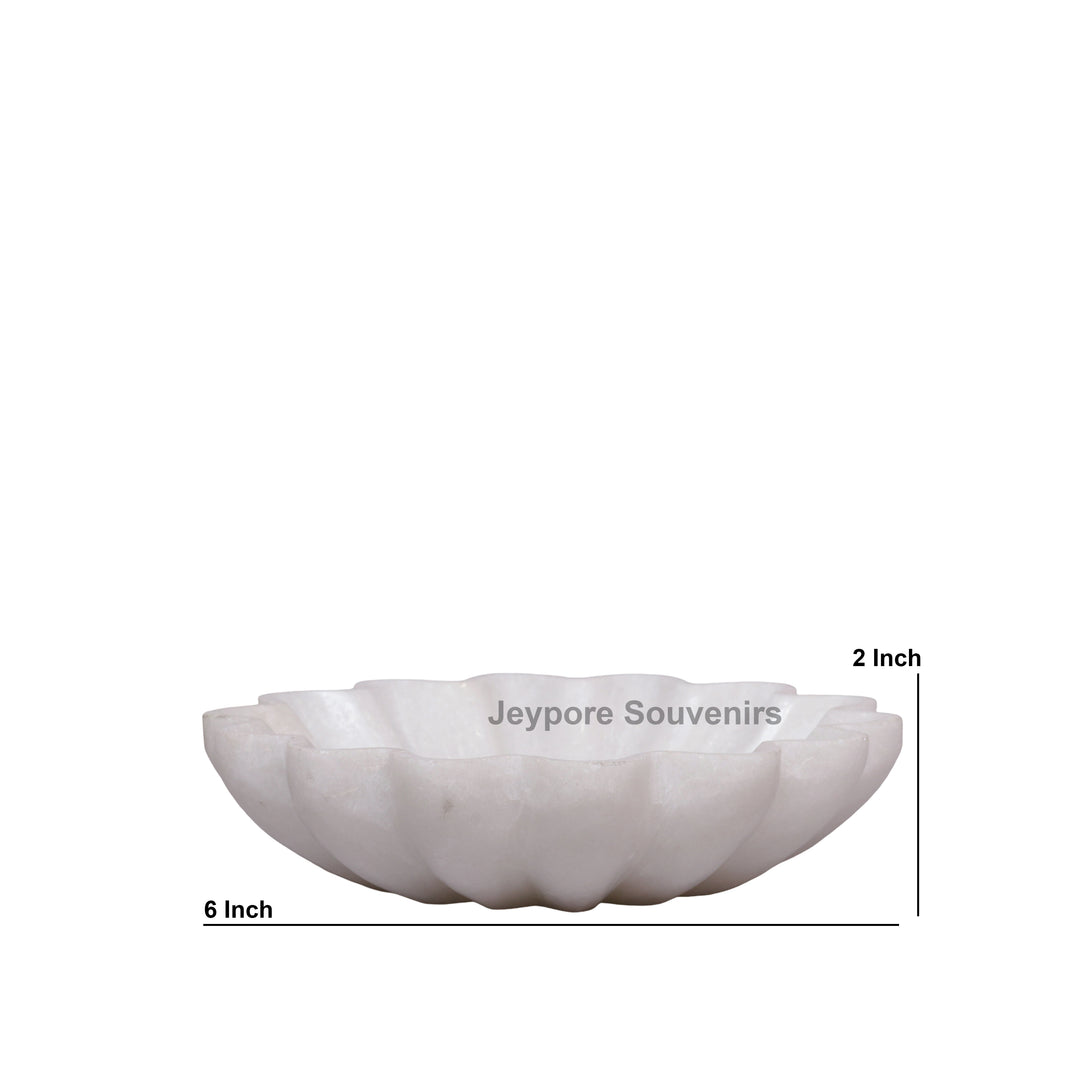 Handcrafted White Marble Flower-Shaped Decorative Bowl