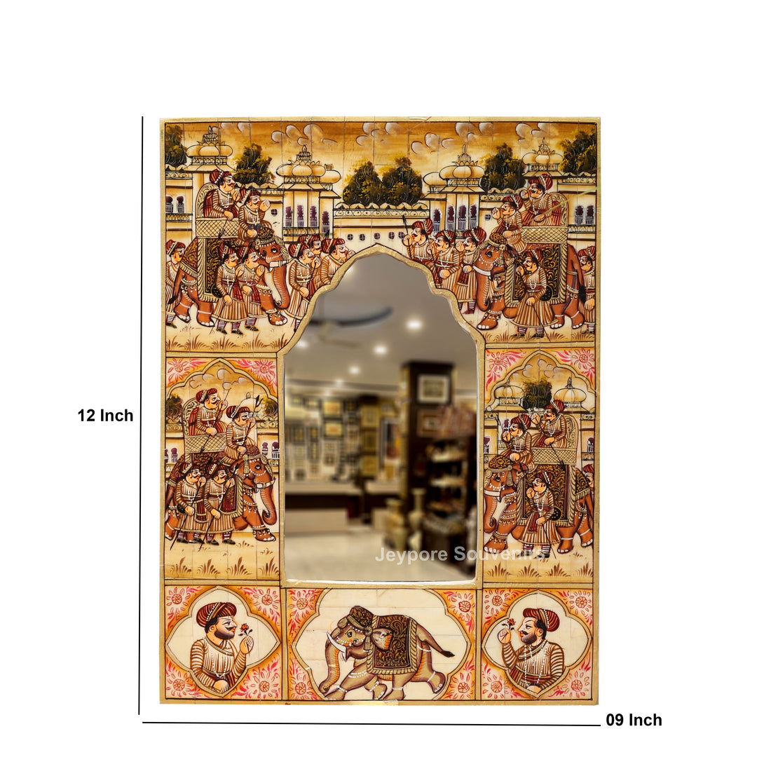 Royal Elephant Procession Camel Bone Inlay Wall Mirror
