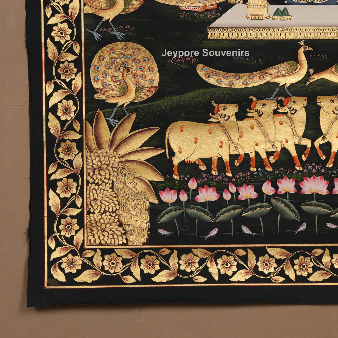 Hand-Painted Krishna Pichwai with Peacocks