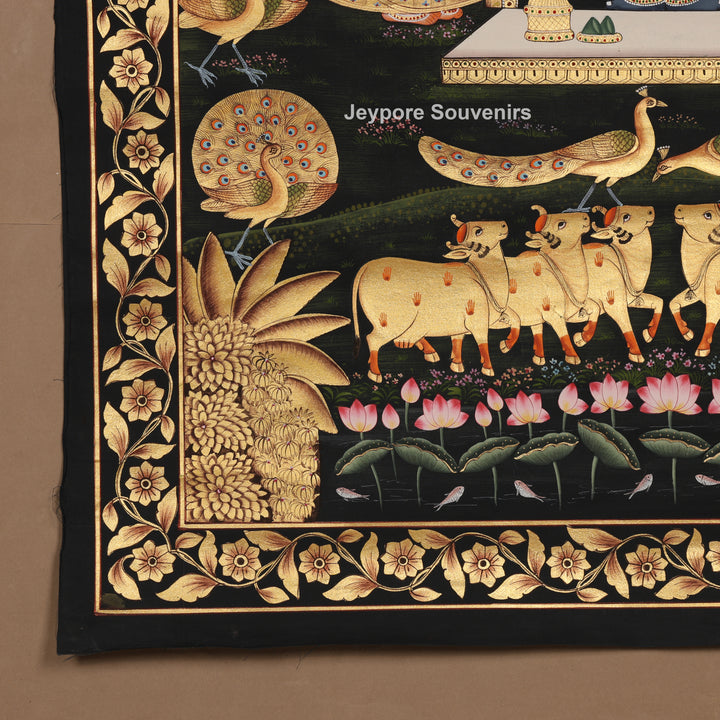 Hand-Painted Krishna Pichwai with Peacocks