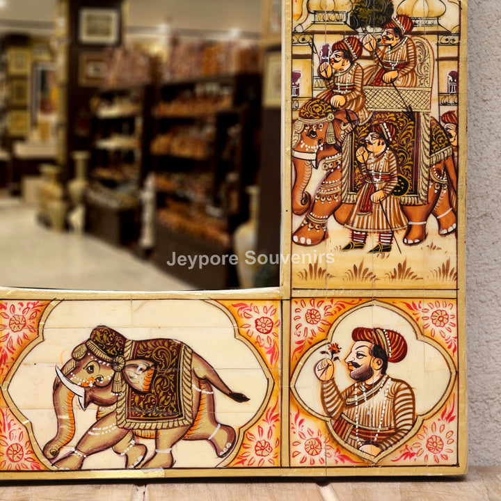 Royal Elephant Procession Camel Bone Inlay Wall Mirror
