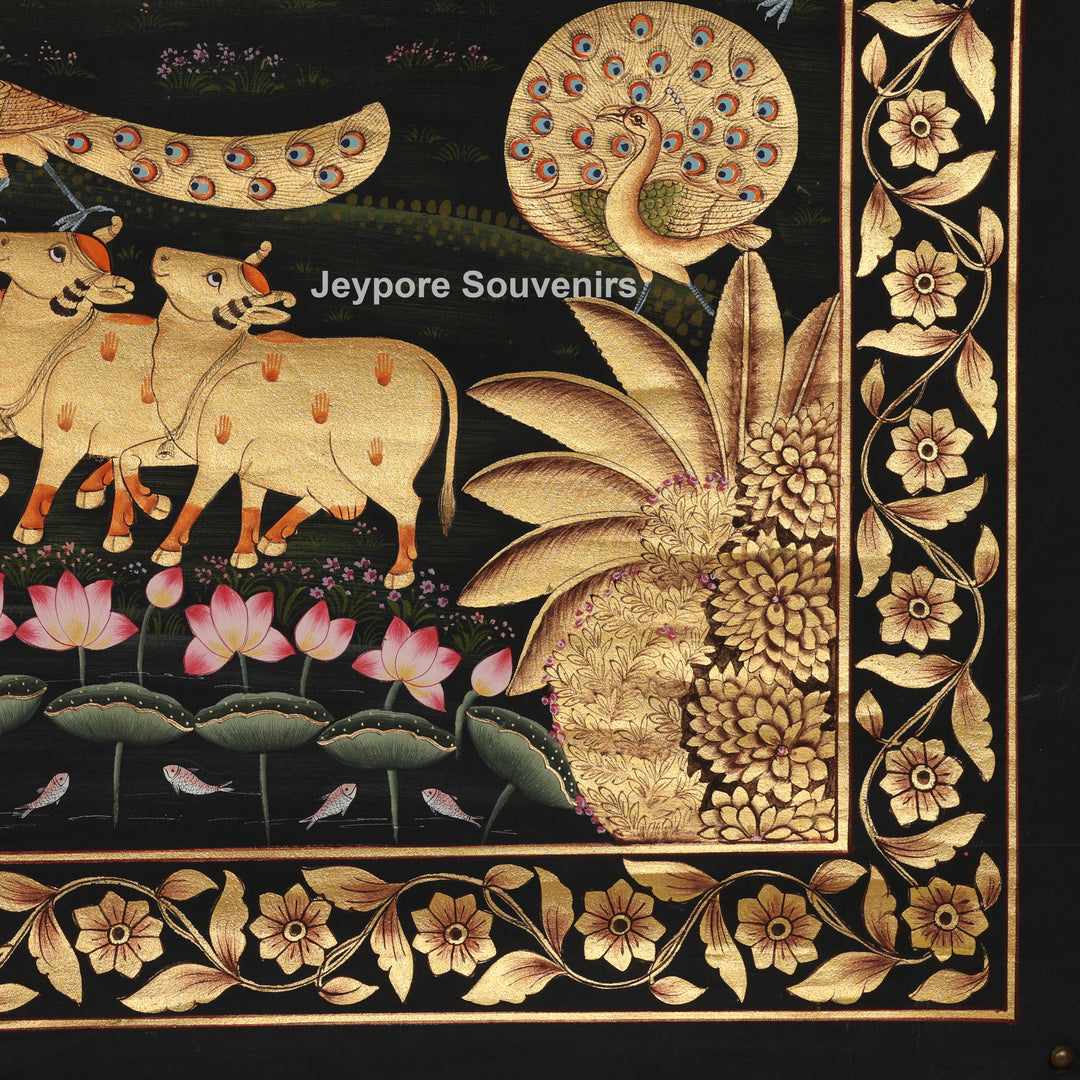 Hand-Painted Krishna Pichwai with Peacocks