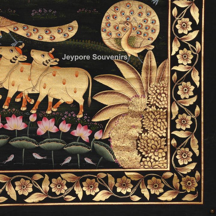 Hand-Painted Krishna Pichwai with Peacocks