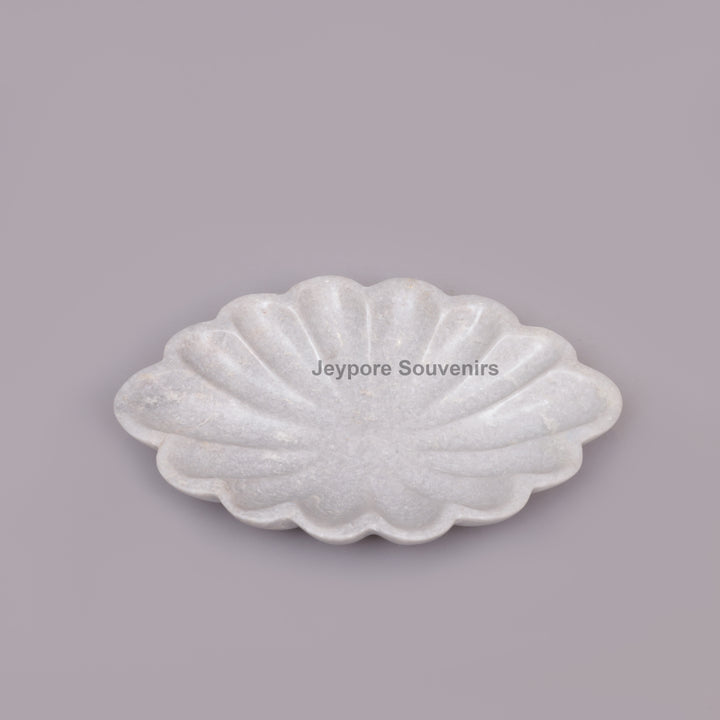 Handcrafted White Marble Scalloped Flower Urli Bowl