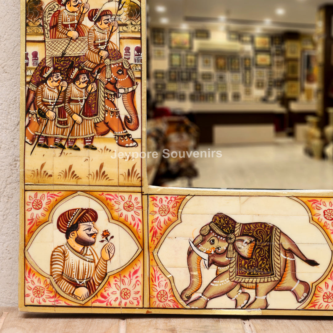 Royal Elephant Procession Camel Bone Inlay Wall Mirror