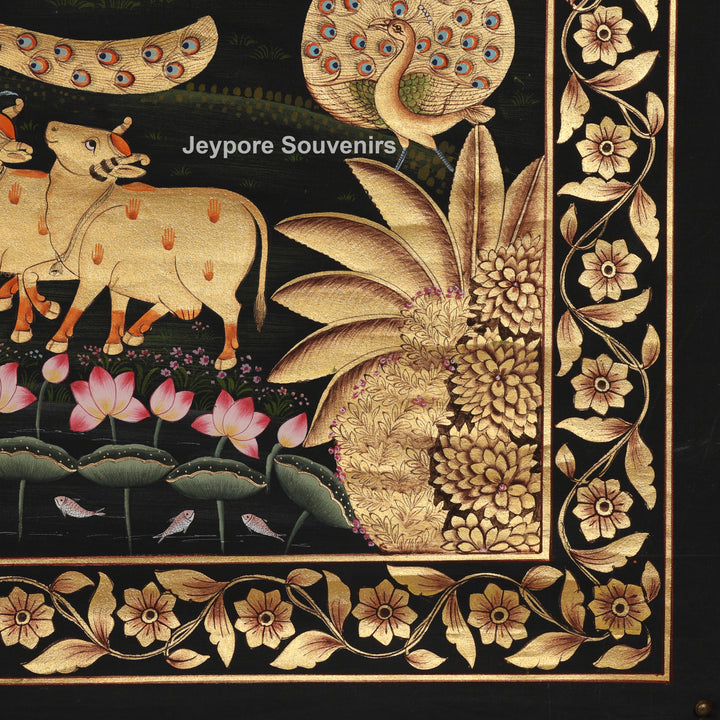 Hand-Painted Krishna Pichwai with Peacocks