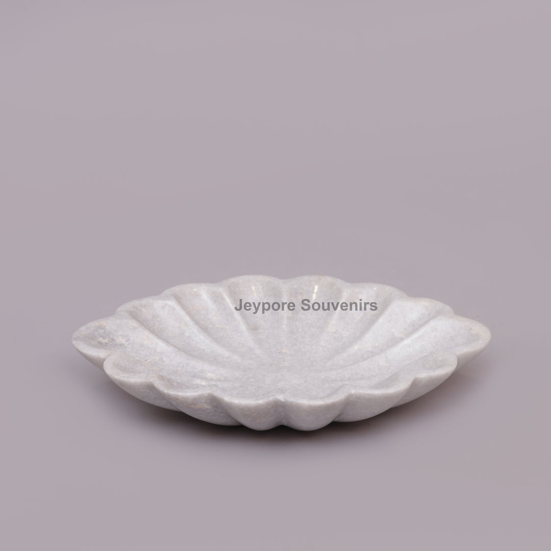Handcrafted White Marble Scalloped Flower Urli Bowl