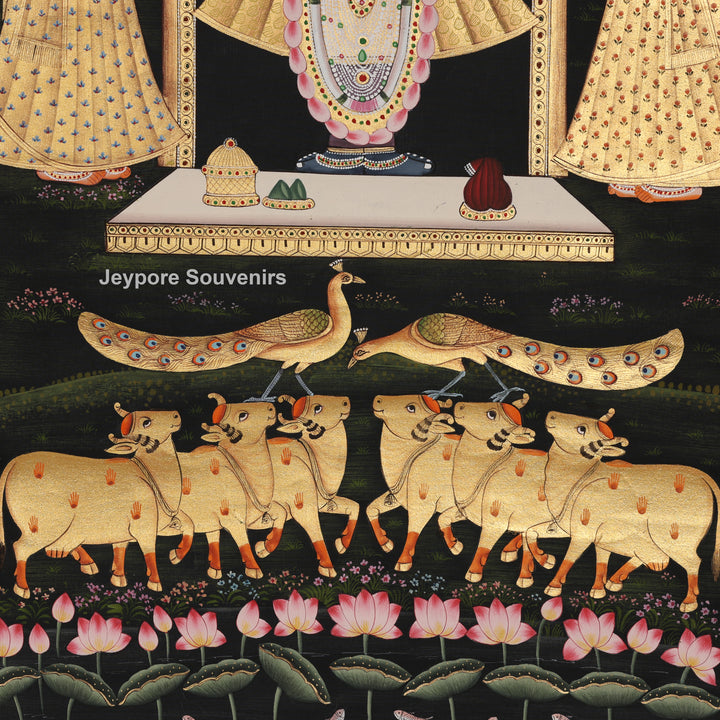 Hand-Painted Krishna Pichwai with Peacocks