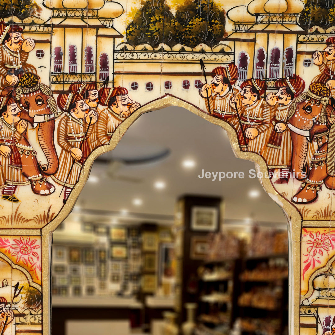 Royal Elephant Procession Camel Bone Inlay Wall Mirror