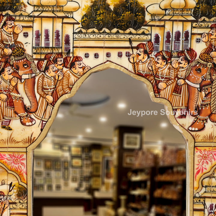 Royal Elephant Procession Camel Bone Inlay Wall Mirror