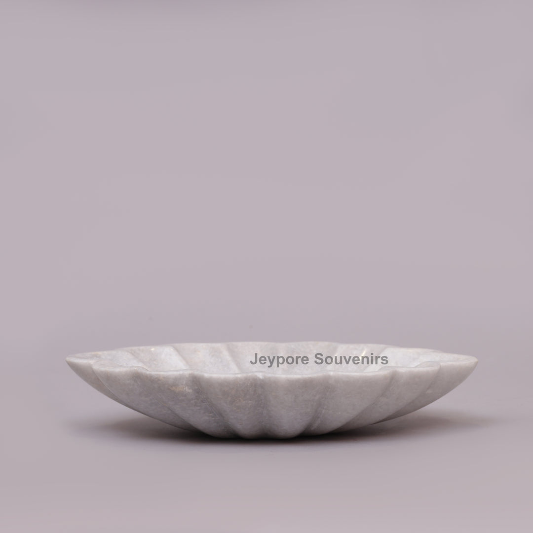 Handcrafted White Marble Scalloped Flower Urli Bowl