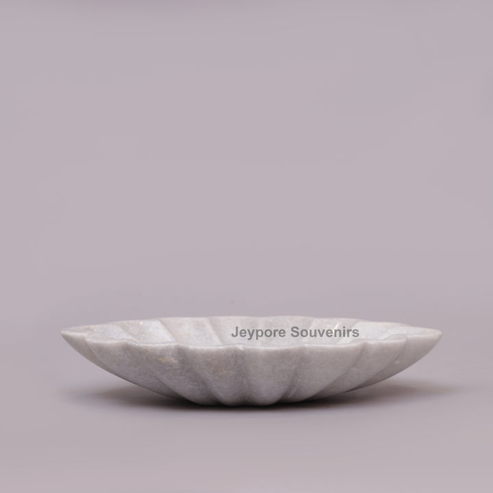 Handcrafted White Marble Scalloped Flower Urli Bowl