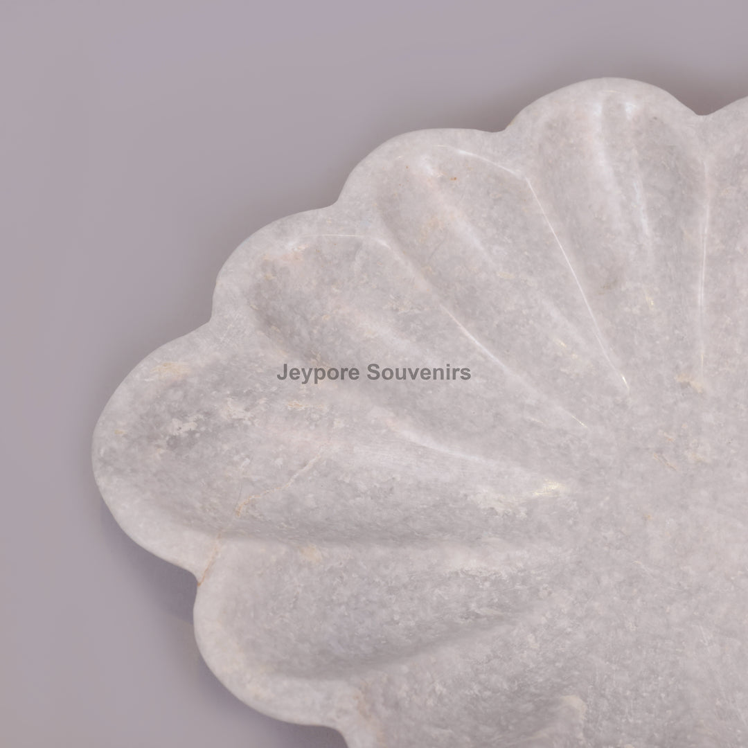 Handcrafted White Marble Scalloped Flower Urli Bowl