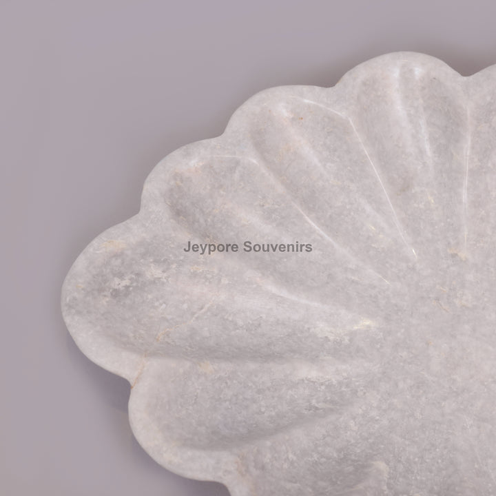 Handcrafted White Marble Scalloped Flower Urli Bowl