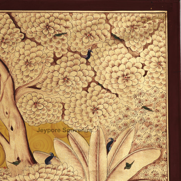 Hand-Painted Golden Forest Krishna - Pichwai