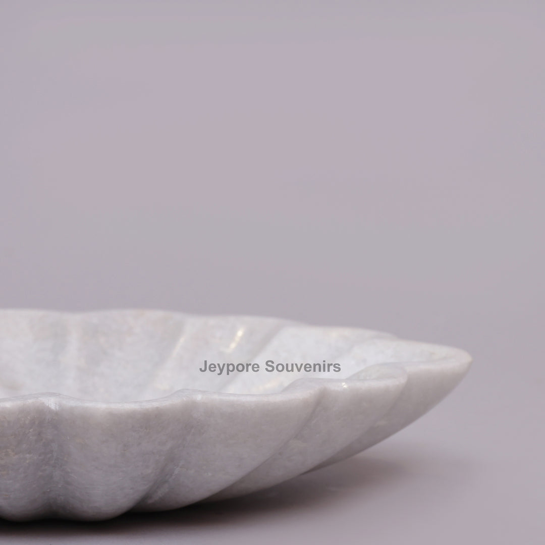 Handcrafted White Marble Scalloped Flower Urli Bowl