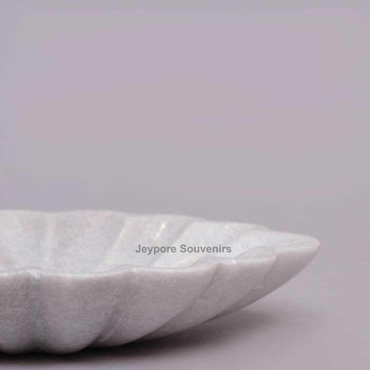 Handcrafted White Marble Scalloped Flower Urli Bowl