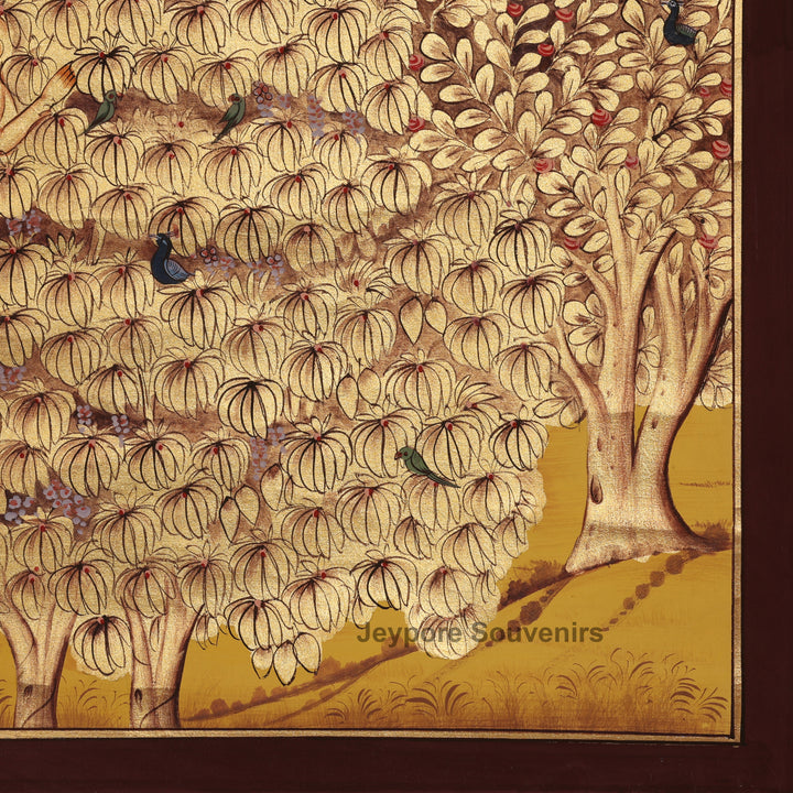 Hand-Painted Golden Forest Krishna - Pichwai