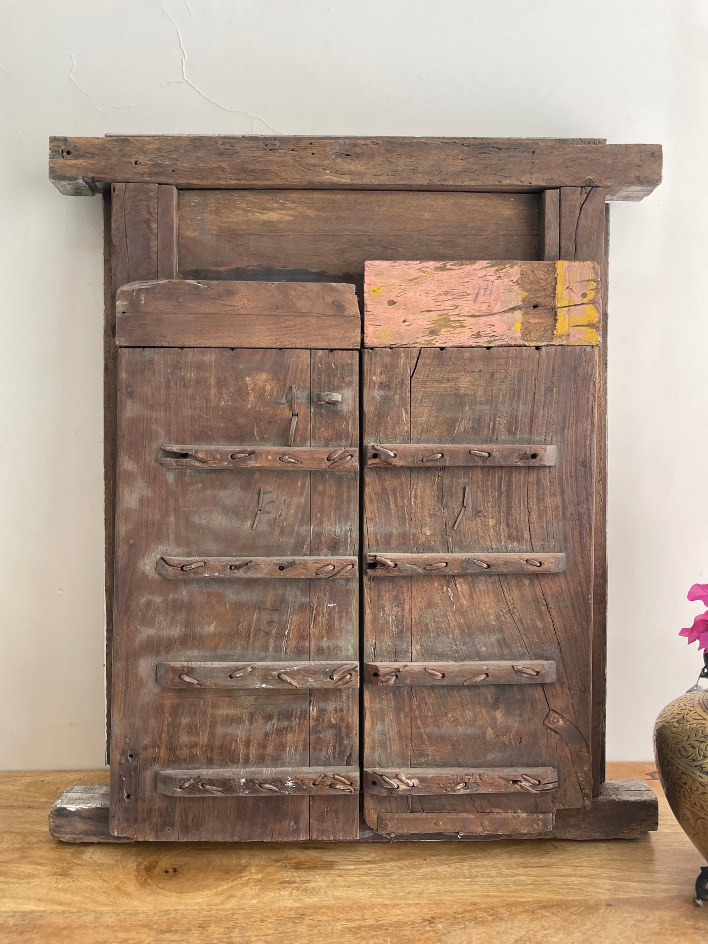 Antique wooden window with brass fitting