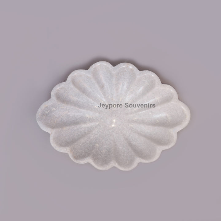 Handcrafted White Marble Scalloped Flower Urli Bowl