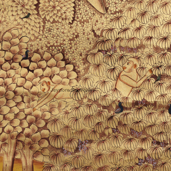 Hand-Painted Golden Forest Krishna - Pichwai