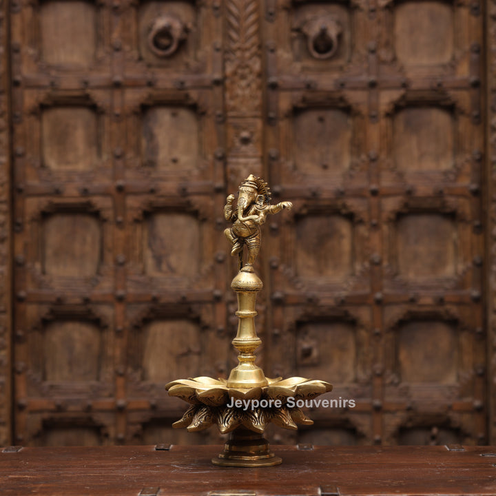 14" Handcrafted Brass Dancing Ganesha Diya Lamp