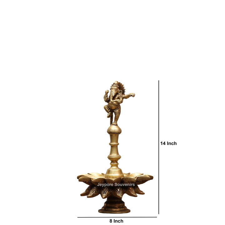 14" Handcrafted Brass Dancing Ganesha Diya Lamp
