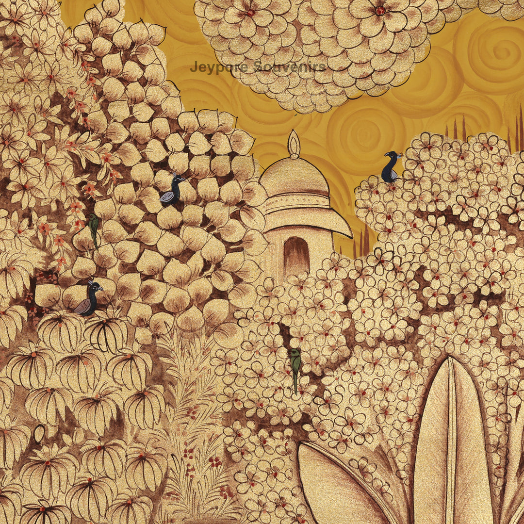 Hand-Painted Golden Forest Krishna - Pichwai