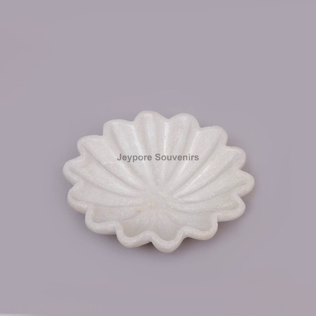 Handcrafted White Marble Flower-Shaped Decorative Urli Bowl