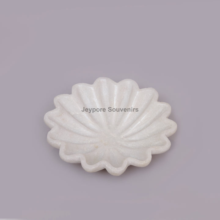 Handcrafted White Marble Flower-Shaped Decorative Urli Bowl