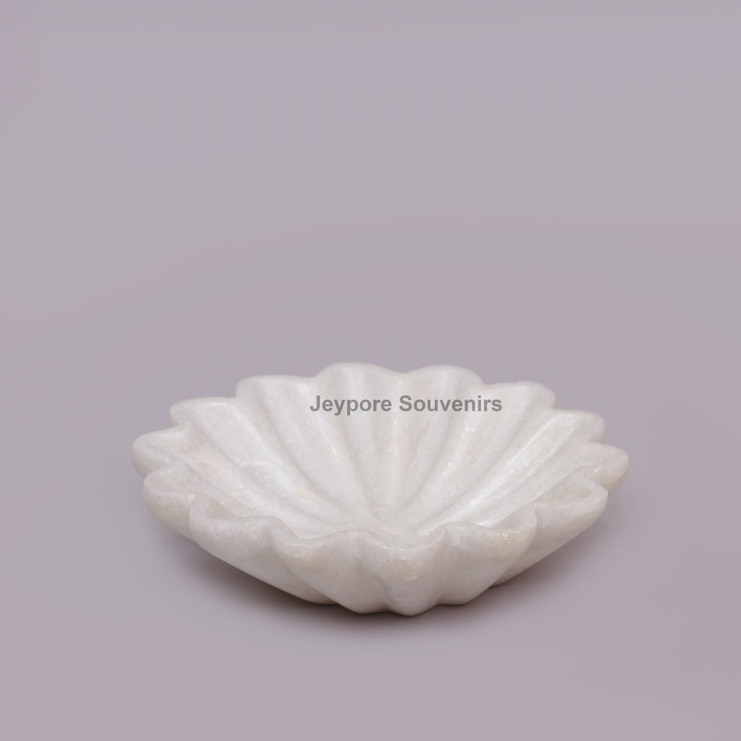 Handcrafted White Marble Flower-Shaped Decorative Urli Bowl