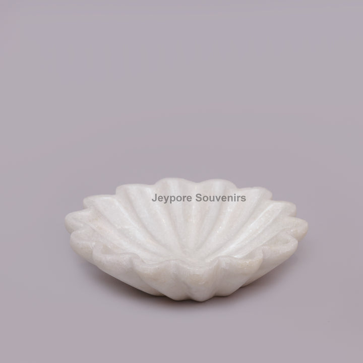 Handcrafted White Marble Flower-Shaped Decorative Urli Bowl