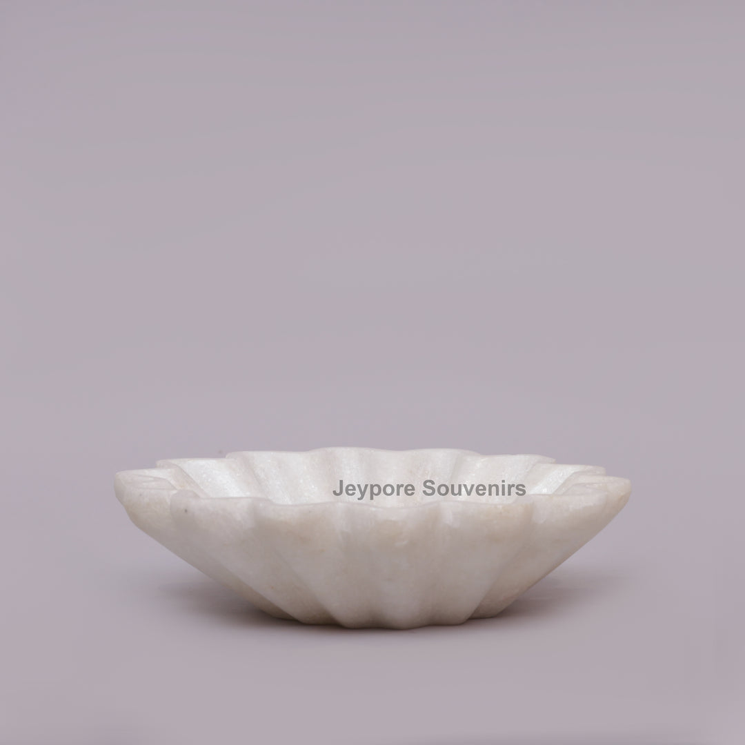 Handcrafted White Marble Flower-Shaped Decorative Urli Bowl