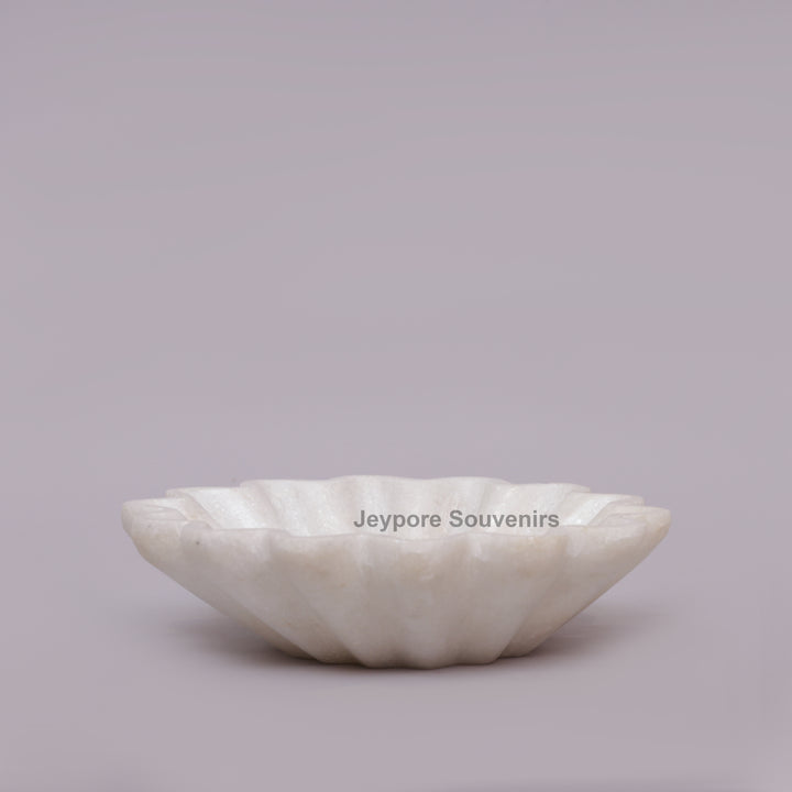 Handcrafted White Marble Flower-Shaped Decorative Urli Bowl