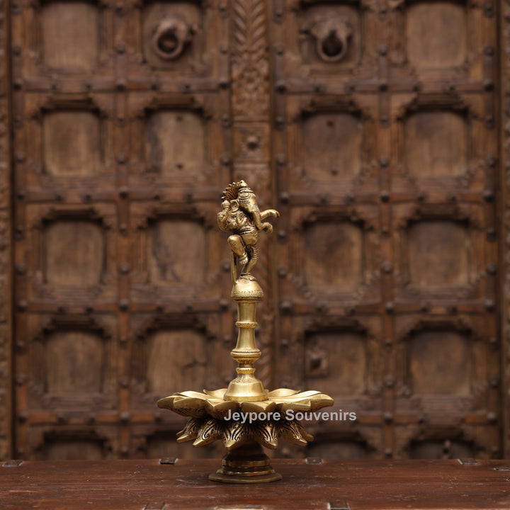 14" Handcrafted Brass Dancing Ganesha Diya Lamp