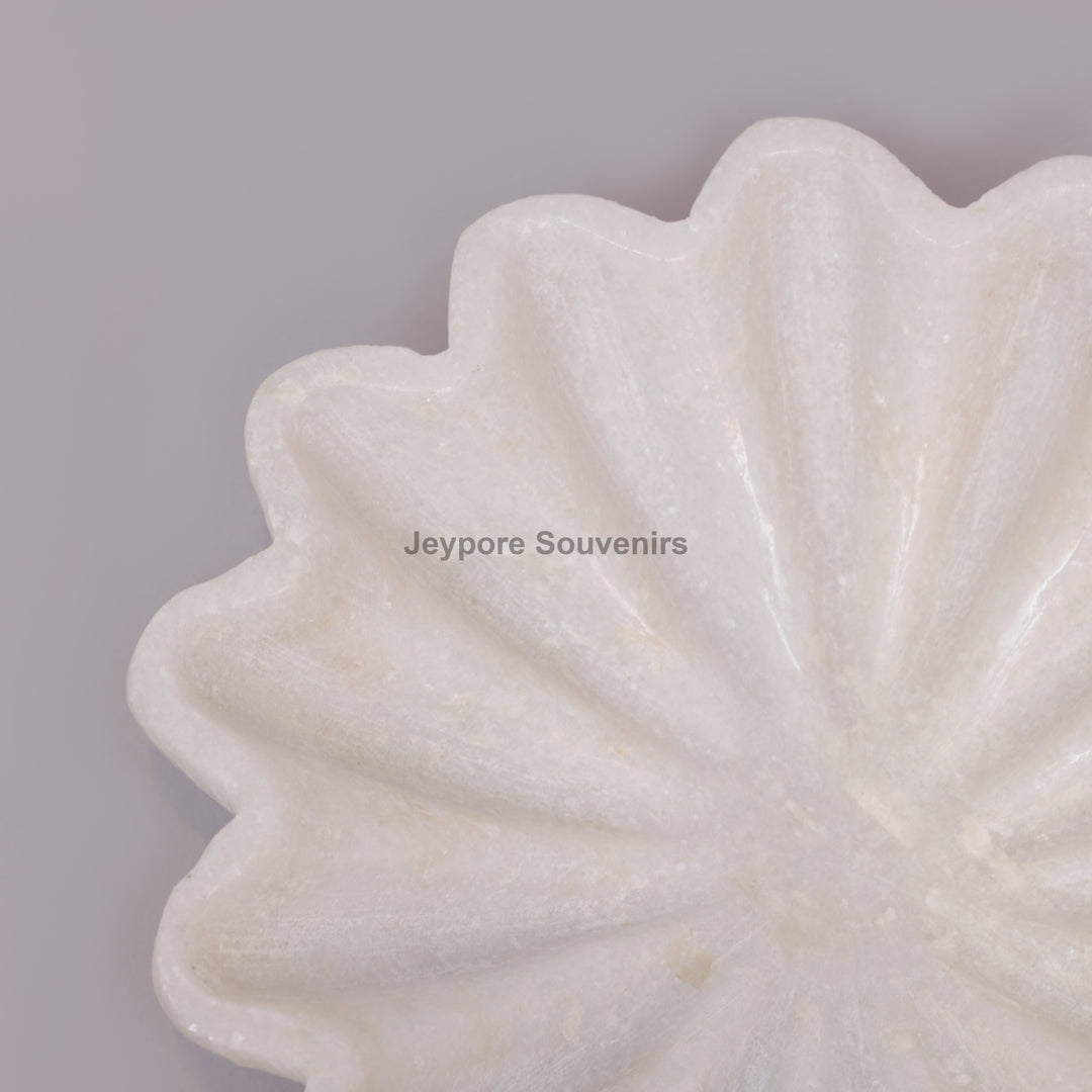 Handcrafted White Marble Flower-Shaped Decorative Urli Bowl
