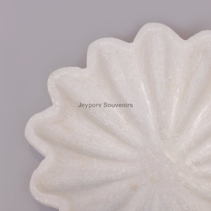Handcrafted White Marble Flower-Shaped Decorative Urli Bowl