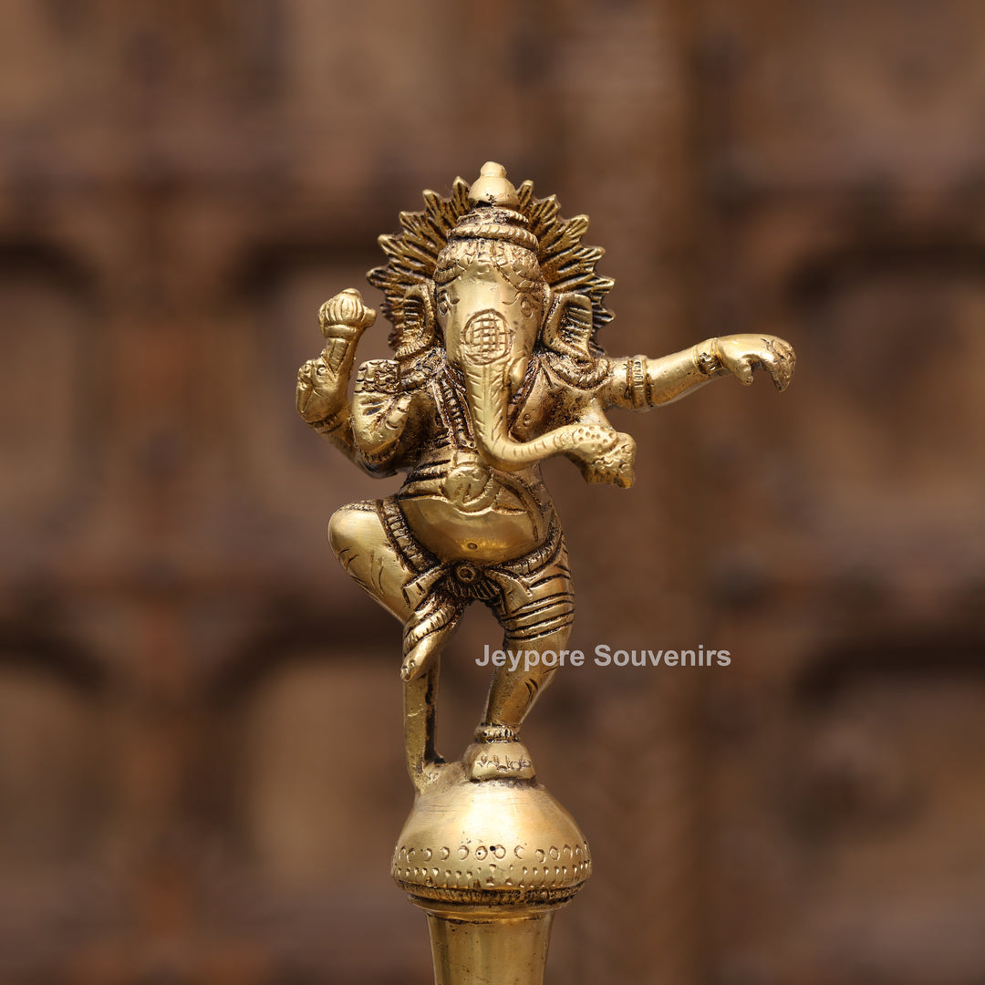 14" Handcrafted Brass Dancing Ganesha Diya Lamp