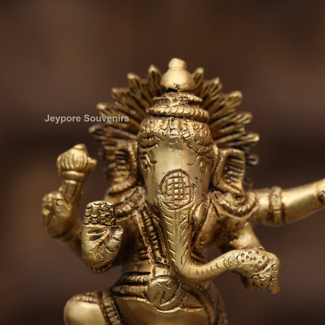 14" Handcrafted Brass Dancing Ganesha Diya Lamp