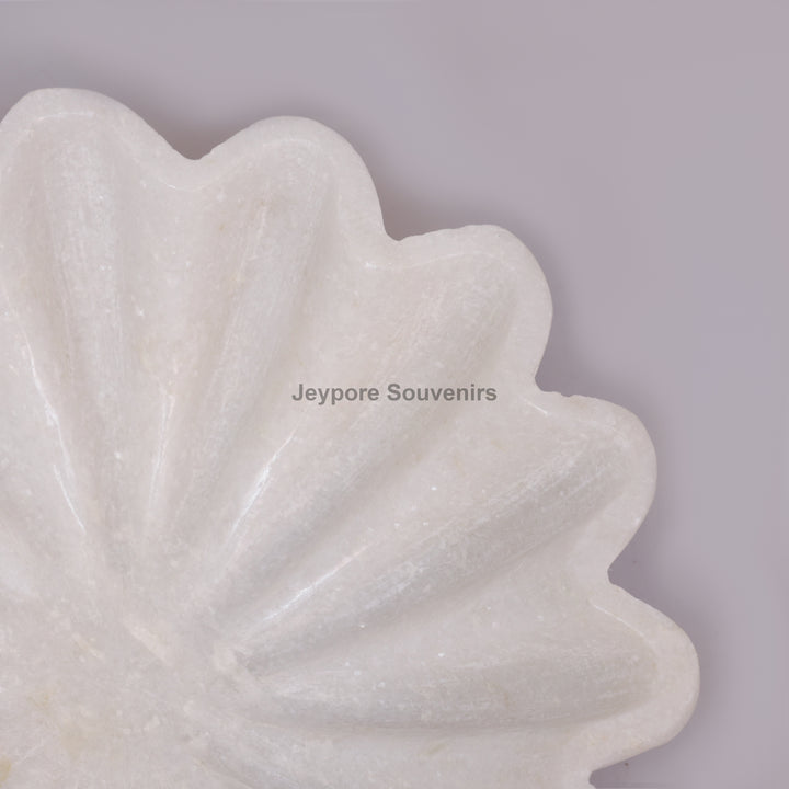 Handcrafted White Marble Flower-Shaped Decorative Urli Bowl