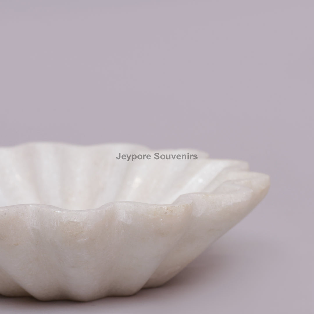 Handcrafted White Marble Flower-Shaped Decorative Urli Bowl