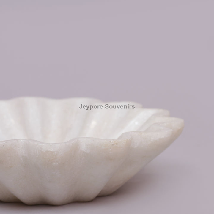 Handcrafted White Marble Flower-Shaped Decorative Urli Bowl