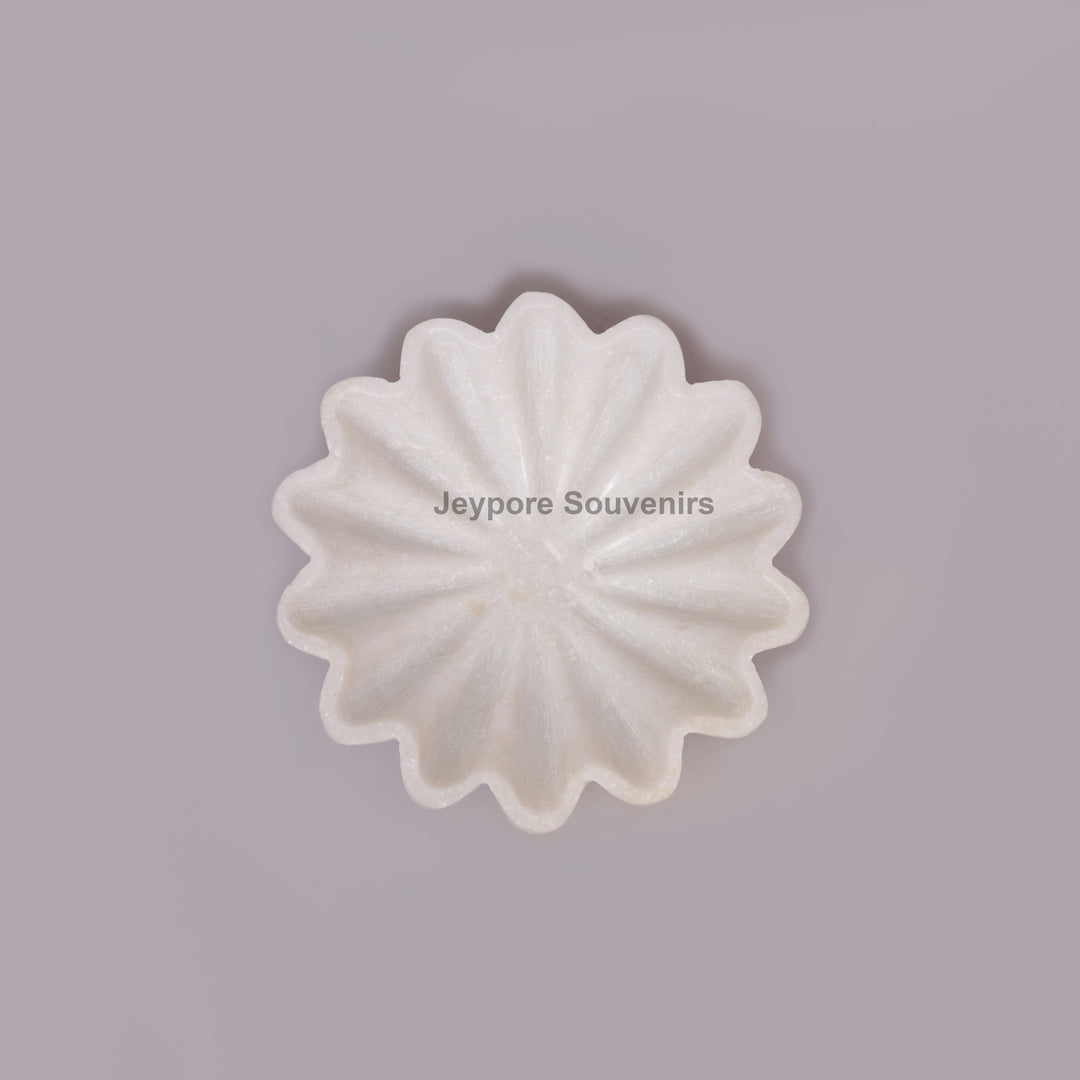 Handcrafted White Marble Flower-Shaped Decorative Urli Bowl