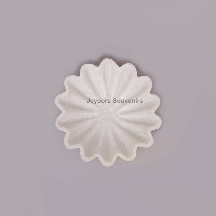 Handcrafted White Marble Flower-Shaped Decorative Urli Bowl