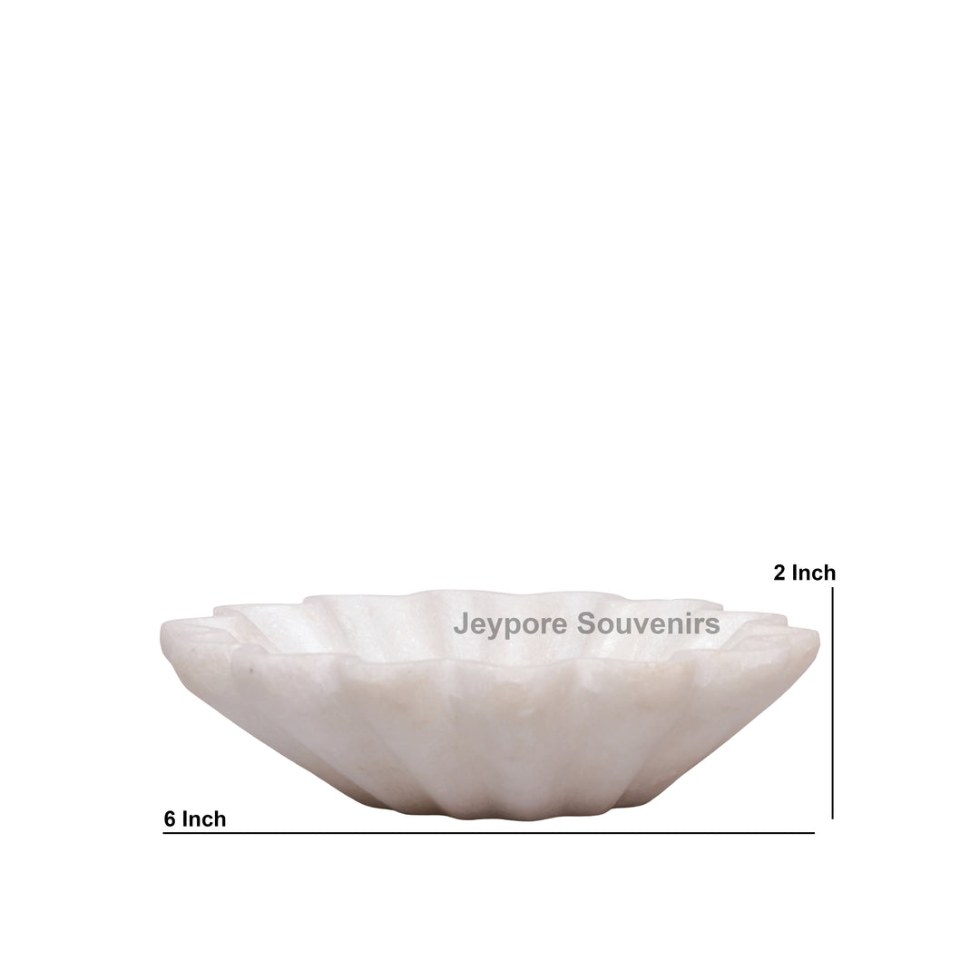 Handcrafted White Marble Flower-Shaped Decorative Urli Bowl
