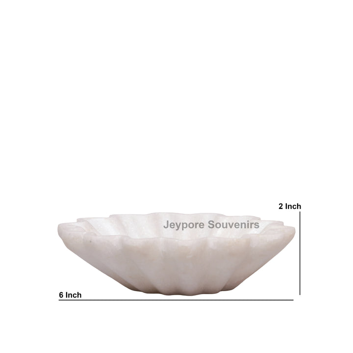 Handcrafted White Marble Flower-Shaped Decorative Urli Bowl